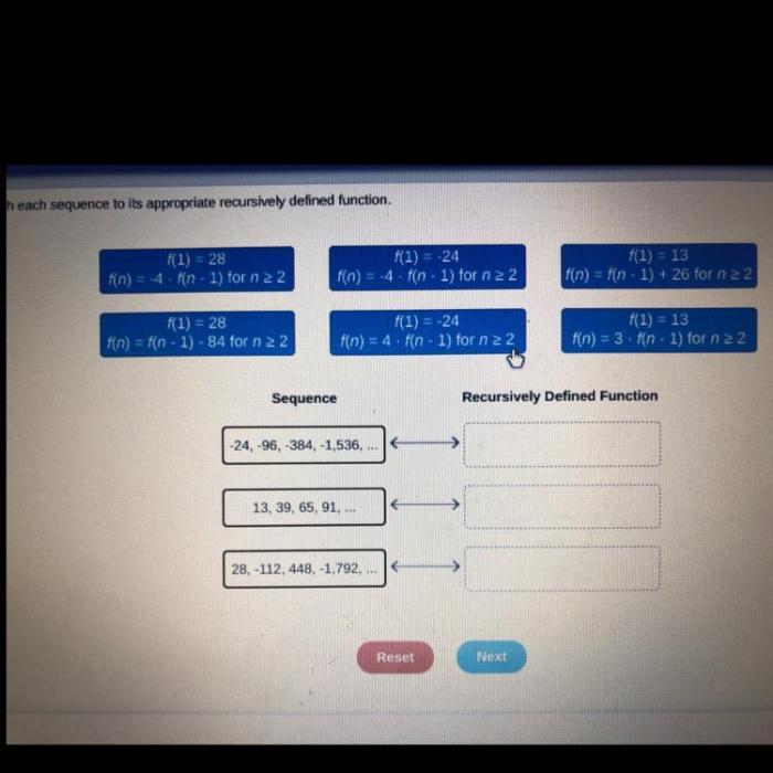 Match each sequence to its appropriate recursively defined function