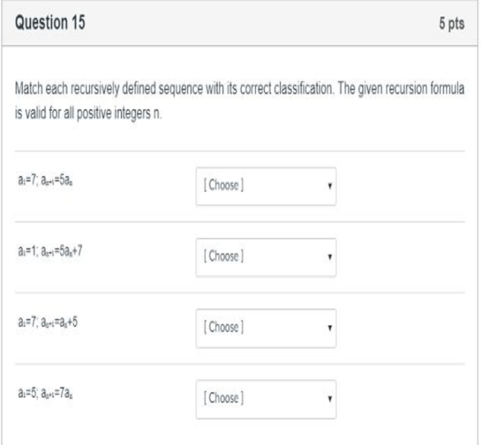 Match each sequence to its appropriate recursively defined function